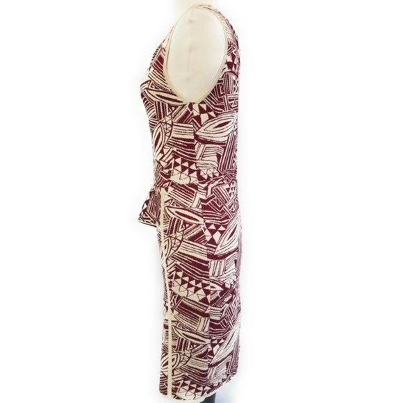 Eva Longoria Power Knit Sleeveless Peplum Dress in Maroon & Cream Print Size M - Picture 4 of 8